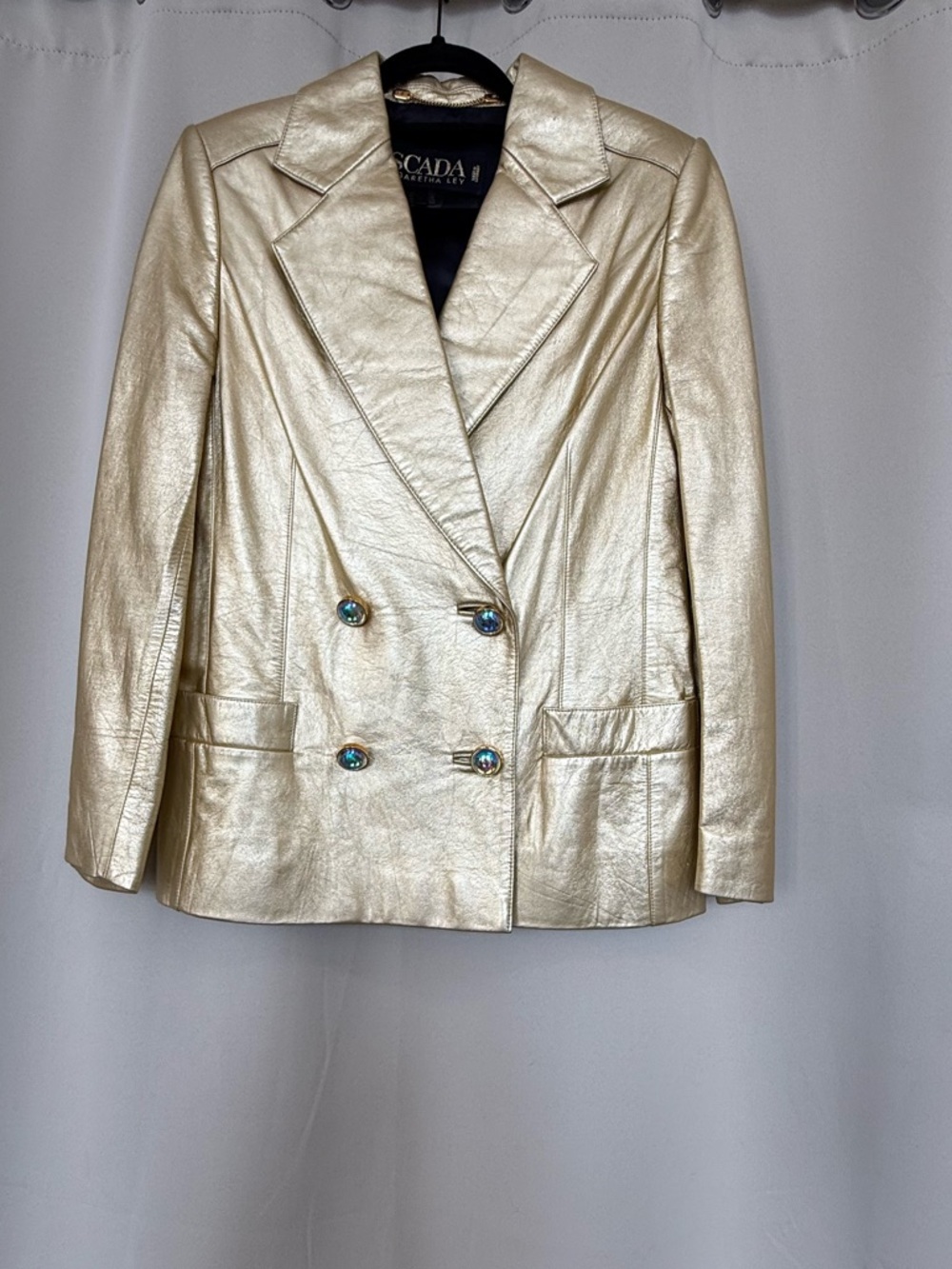 Escada Margaretha Lea Metallic Gold Double-Breasted Blazer Jacket